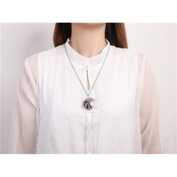 Tree of Life Wire Wrapped Crescent Moon Pendant Necklace Reiki Healing Crystal - Picture 2 of 6